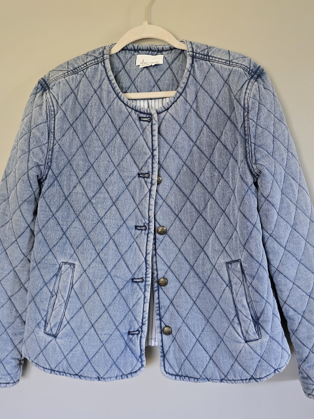 Anthropologie Light Denim Quilted Button-Front Jacket